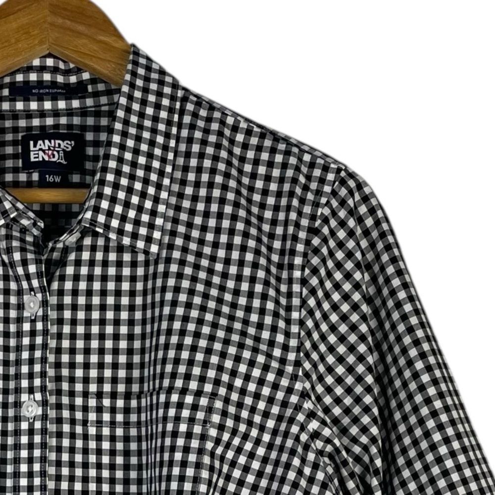 Land's End No Iron Supima Cotton Button Down Shirt‎ Siza 16W Check Black White - Picture 5 of 9